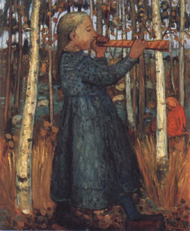 Paula Modersohn-Becker Trumpeting Gril in a Birch Wood Norge oil painting art